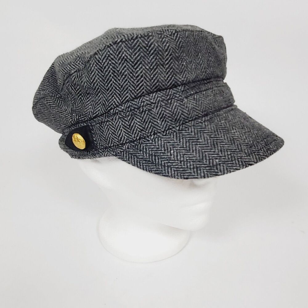 Vintage J. Crew Harris Tweed Newsboy Flat Herringbone Adjustable Cap S/M